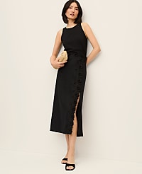 Petite Lace Trim Linen Blend Midi Skirt carousel Product Image 1