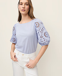 Petite Embroidered Boatneck Popover carousel Product Image 1