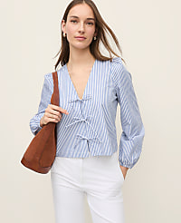 Striped Tie Front Blouse carousel Product Image 1