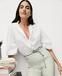 Petite Embroidered Ruffle Collar Shirt carousel Product Image 6