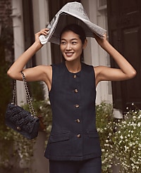 The Petite Long Crew Neck Vest in Denim carousel Product Image 4