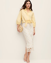 Daisy Appliqu&eacute; Column Midi Skirt