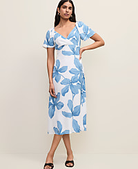 Petite Floral Shirred Flare Midi Dress carousel Product Image 1