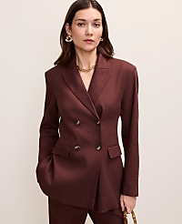 The Fitted Long Double Breasted Blazer in Linen Blend carousel Product Image 1