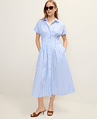 Petite Weekend Striped Pleated Midi Shirtdress carousel Product Image 1