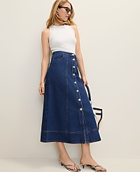 Buttoned Denim Midi Skirt