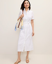 Petite Eyelet Collared Midi Shirtdress carousel Product Image 3