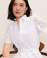 Petite Eyelet Collared Midi Shirtdress carousel Product Image 1
