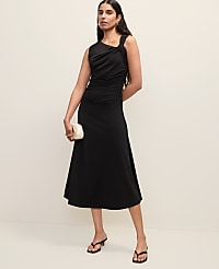 Petite Asymmetric Twist Shoulder Midi Dress carousel Product Image 1