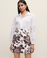 Floral A-Line Skirt in Linen Blend carousel Product Image 1