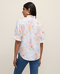 Floral Linen Blend Ruffle Blouse carousel Product Image 2
