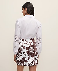 Floral A-Line Skirt in Linen Blend carousel Product Image 3