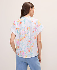 Petite Floral Linen Blend Split Neck Blouse carousel Product Image 2
