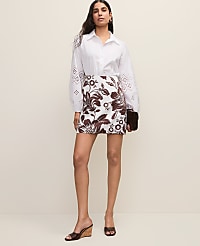 Floral A-Line Skirt in Linen Blend carousel Product Image 2