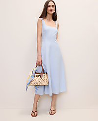 Petite Flare Midi Dress in Linen Blend carousel Product Image 1