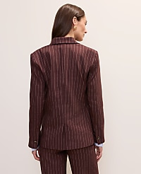 The Petite Pinstripe Long One Button Blazer in Linen Blend carousel Product Image 2