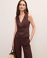 Pinstripe Peplum Top in Linen Blend carousel Product Image 1