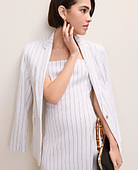 The Petite Pinstripe Midi Dress in Linen Blend carousel Product Image 1