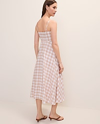 Gingham Midi Dress in Linen Blend carousel Product Image 2