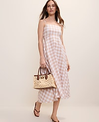 Gingham Midi Dress in Linen Blend carousel Product Image 1