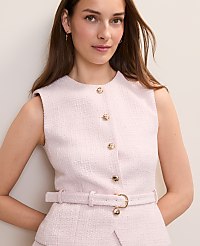 The Petite Crew Neck Belted Vest in Tweed carousel Product Image 3