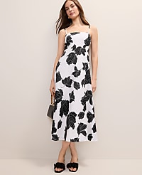 Petite Floral Midi Dress in Linen Blend carousel Product Image 1