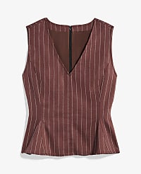 Pinstripe Peplum Top in Linen Blend carousel Product Image 4