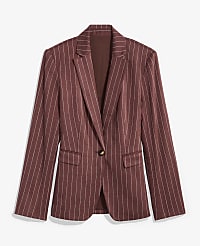 The Pinstripe Long One Button Blazer in Linen Blend carousel Product Image 3