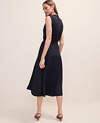 Petite Belted Split Neck Flare Dress carousel Product Image 2
