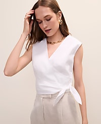 Petite V-Neck Tie Waist Wrap Top carousel Product Image 1