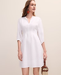 Petite Pintucked Mini Dress in Linen Blend carousel Product Image 1
