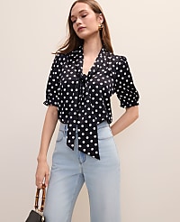 Polka Dot Bow Blouse in Satin carousel Product Image 1