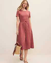 Petite Weekend Mixed Media Crew Neck Midi Dress carousel Product Image 1
