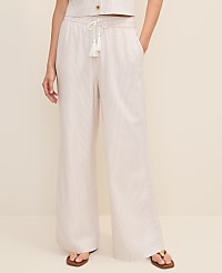 Petite Weekend Striped Easy Fit Wide-Leg Pant in Linen Blend carousel Product Image 2
