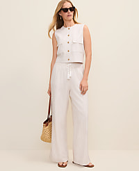 Weekend Striped Easy Fit Wide-Leg Pant in Linen Blend