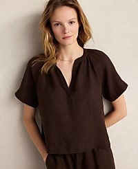 Haven Well Within Linen Gathered V-Neck Top carousel Product Image 1