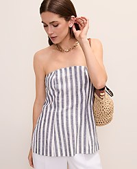 Striped Strapless Top in Linen Blend carousel Product Image 1