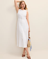 Petite Button Midi Dress in Linen Blend carousel Product Image 1