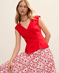 Petite Peplum Top in Linen Blend carousel Product Image 1