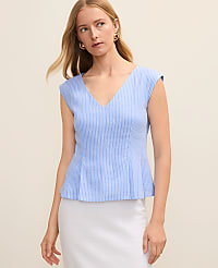 Striped Peplum Top in Linen Blend carousel Product Image 1