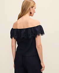 Off-The-Shoulder Top in Linen Blend carousel Product Image 2