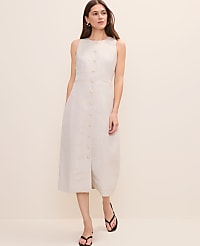 Petite Button Midi Dress in Linen Blend carousel Product Image 1