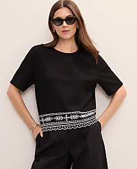 Embroidered Crew Neck Top carousel Product Image 1