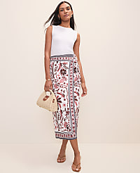 Weekend Palm Tree Print Sarong Midi Skirt in Linen Blend carousel Product Image 1