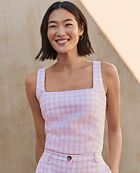 Gingham Linen Blend Tank Top carousel Product Image 4