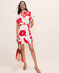 Petite Floral Collared Shift Dress in Linen Blend carousel Product Image 1