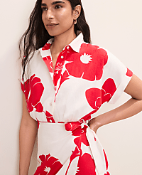 Floral Collared Shift Dress in Linen Blend carousel Product Image 3