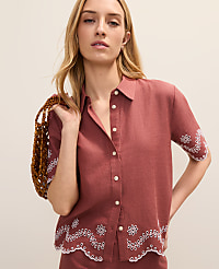 Eyelet Collared Blouse in Linen Blend carousel Product Image 3