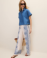 Weekend Easy Wide-Leg Pant in Paisley Linen Blend carousel Product Image 4