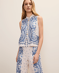 Weekend Paisley Sleeveless Shirt In Linen Blend carousel Product Image 1